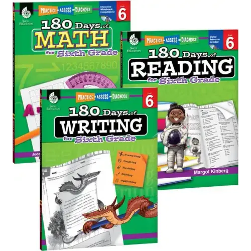 180 Days(tm) Reading, Writing and Math for Grade 6: 3-Book Set: Practice, Assess, Diagnose