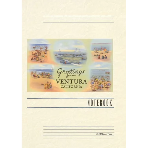 Vintage Lined Notebook Pastel Beach Scenes, Greetings from Ventura, California