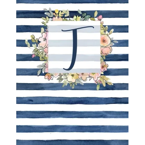 T: Letter T Monogram Initial Notebook - 8.5" x 11" - 100 pages, Dot Bullet Grid Pages- Watercolor Floral Notebook