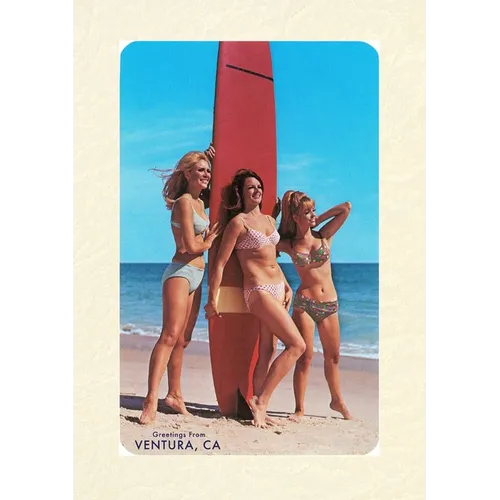Vintage Lined Notebook Three Woman Surfers in Bikinis Greetings from Ventura