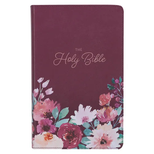 KJV Holy Bible, Giant Print Standard Size Faux Leather Red Letter Edition - Thumb Index & Ribbon Marker, King James Version, Printed Purple Floral