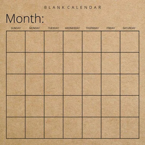 Blank Calendar: Kraft Brown Paper, Undated Planner for Organizing, Tasks, Goals, Scheduling, DIY Calendar Book