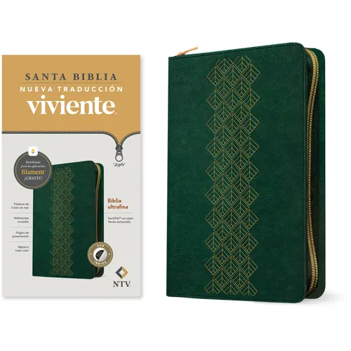 Biblia Ultrafina Ntv de Zíper, Con Filament (Sentipiel, Verde Esmeralda, Índice, Letra Roja)