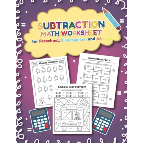 Subtration Math Worksheet for Preschool, Kindergarten and 1st grade: 25 Fun Designs For Boys And Girls - Educational Worksheets
