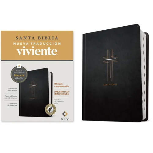 Biblia de Margen Amplio Ntv Con Filament (Tapa Dura de Sentipiel, Cruz, Índice, Letra Roja)