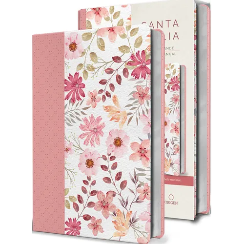 Biblia Reina Valera 1960 Letra Grande. Piel Rosada Con Flores, Tamaño Manual / Spanish Bible Rvr 1960 Large Print. Imitation Pink Leather with Flowers