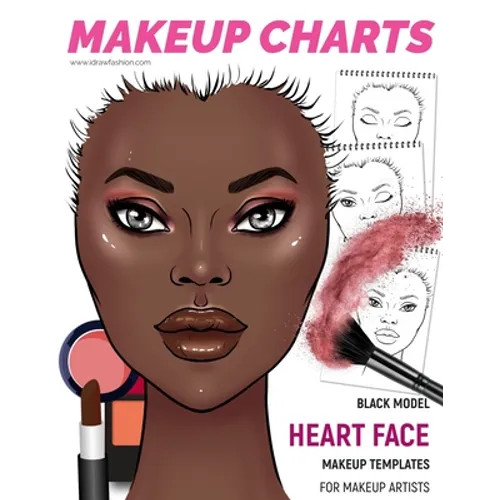 Makeup Charts - Face Templates for Makeup Artists: Black Model - HEART face shape