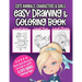 Cute Animals, Characters & Girls Easy Drawing & Coloring Book: Grid drawing book for kids and adults to learn how to draw and to enjoy coloring pages