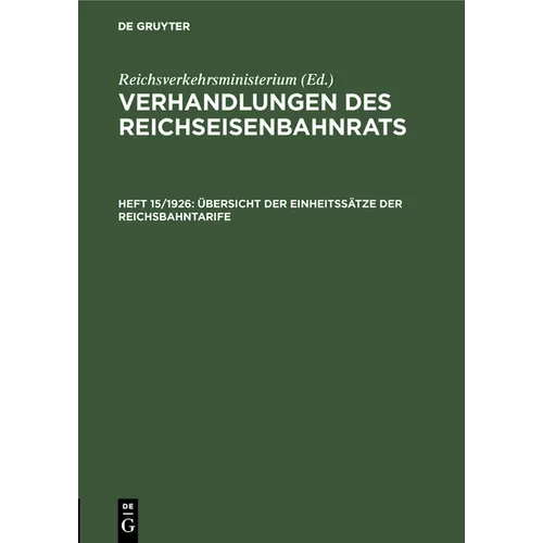 Übersicht Der Einheitssätze Der Reichsbahntarife