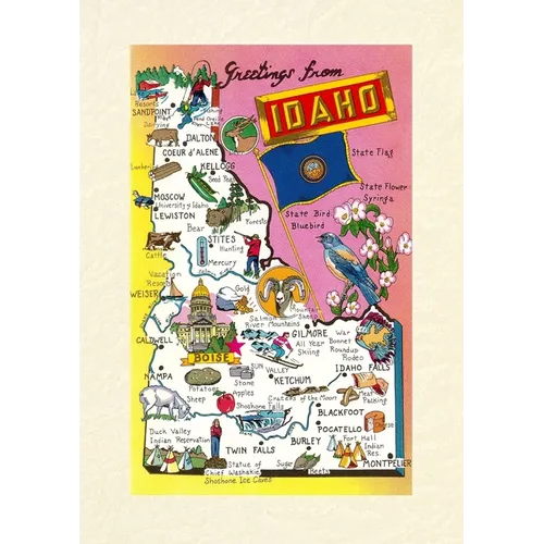Vintage Lined Notebook Greetings from Idaho, Map of Highlights