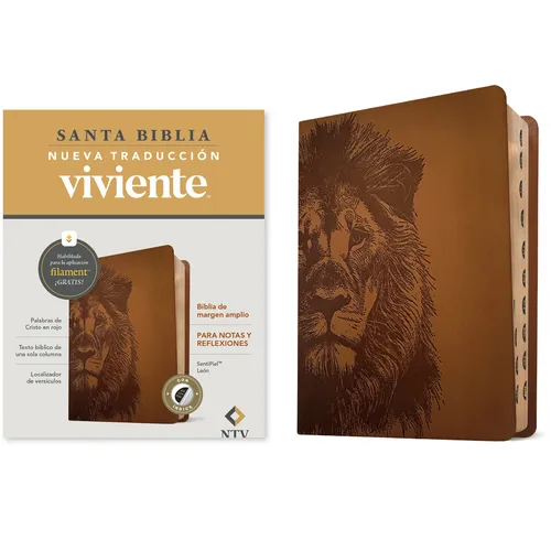 Biblia de Margen Amplio Ntv Con Filament (Sentipiel, León, Índice, Letra Roja)