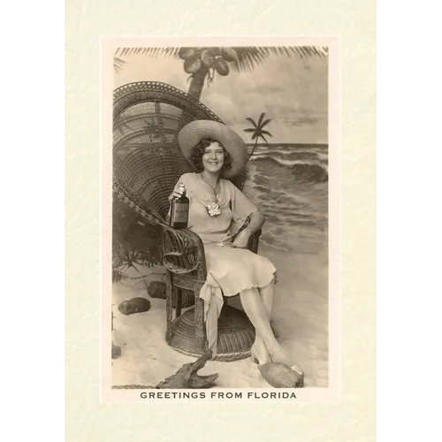Vintage Lined Notebook Greetings from Florida, Woman in Chair with Gator