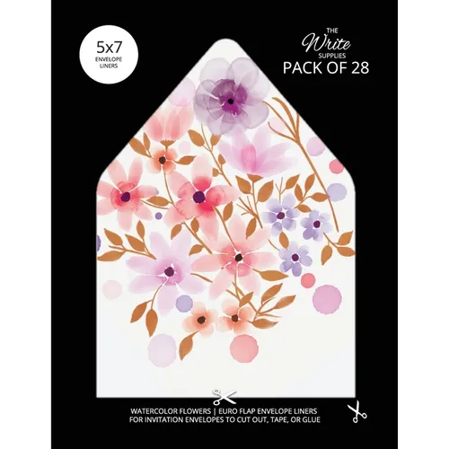 Watercolor Flowers Envelope Liners Euro Flap 5x7 with Floral Design: For Invitation Envelopes for Birthdays, Weddings (28 Pack)