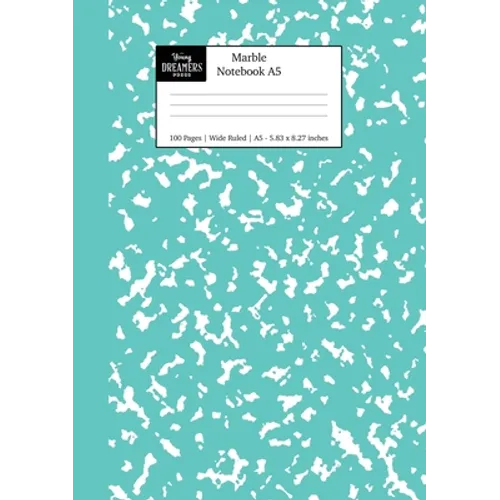 Marble Notebook A5: Turquoise Marble Wide Ruled Journal