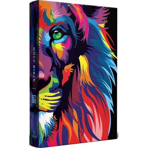 KJV Holy Bible, Multi Color Lion of Judah, Large Print, Handy Size Format, Hardcover, Ribbon Marker, and Red Letter