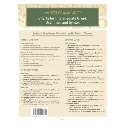 Charts for Intermediate Greek Grammar and Syntax: A Quick Reference Guide to Going Deeper with New Testament Greek
